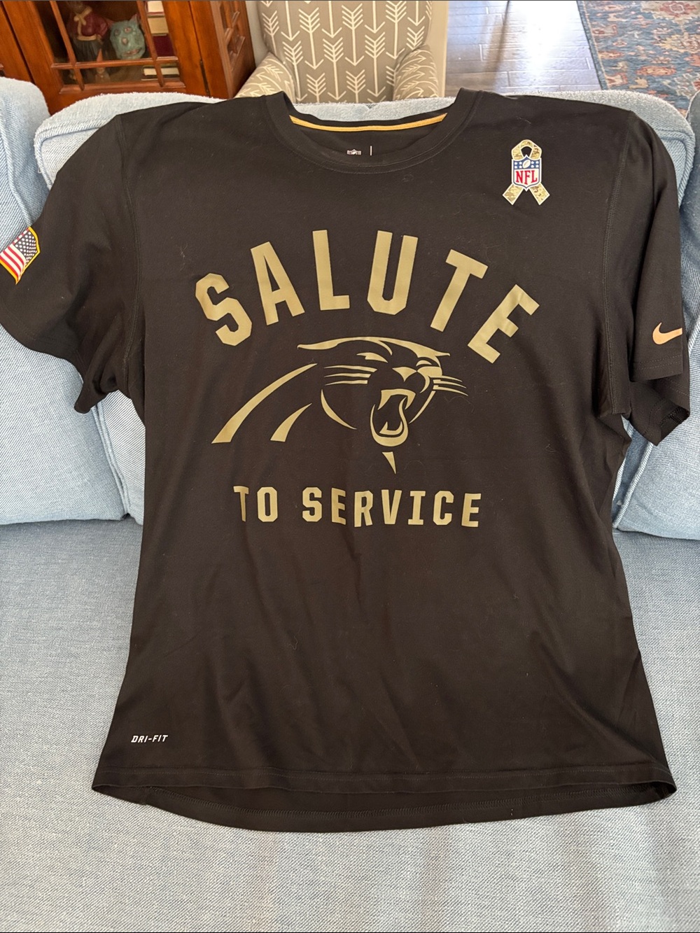 Nike Black Salute to Service Panthers Tee with Gold Logo